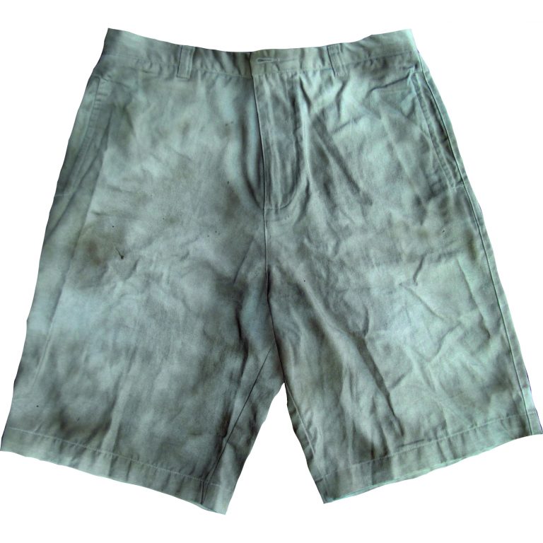 Shorts after applying several coats of ageing spray